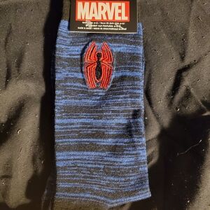 Marvel Striped Blue and Black Socks with Red Spidermen Logo